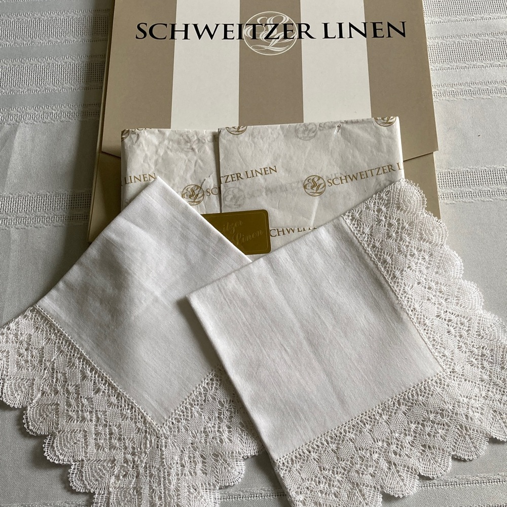 NEW White Lace Handkerchiefs Set of 2